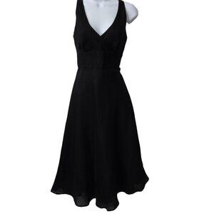 J Crew Linen Dress 2 XS Fit Flare Fully Lined V Neck Black Wedding Party LBD